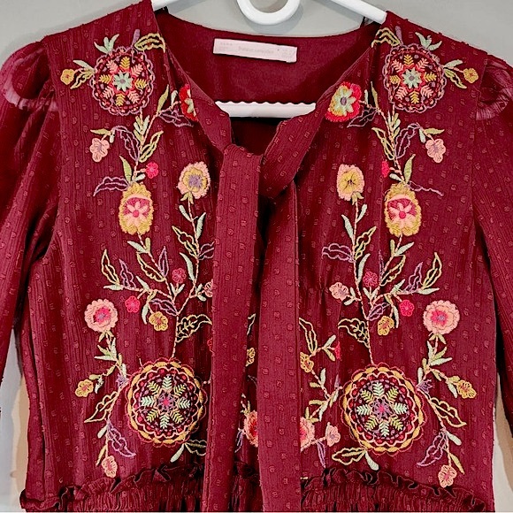 Zara Boho Floral Embroidery Chiffon Dress Sz. Medium - Picture 3 of 11